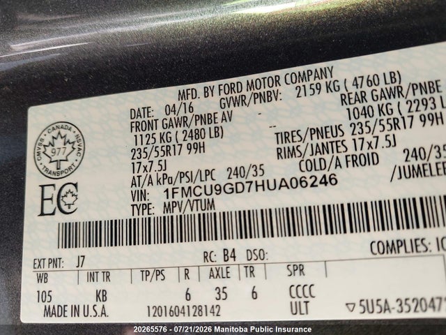 Ford ESCAPE SE 2017 1FMCU9GD7HUA06246 Image 9