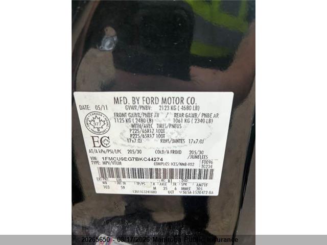 Aukcja sprzedaży 2011 Ford Escape Limited V6, vin: 1FMCU9EG7BKC44274, numer aukcji: 20265650