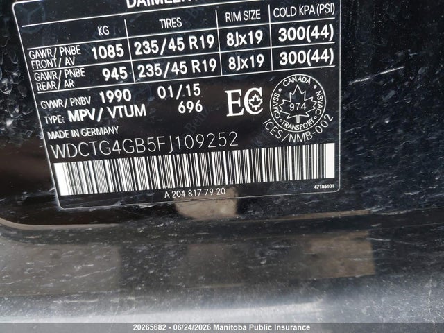 WDCTG4GB5FJ109252 Mercedes Benz Gla250