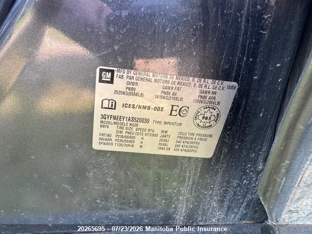 Aukcja sprzedaży 2010 Cadillac Srx V6, vin: 3GYFNEEY1AS520039, numer aukcji: 20265695