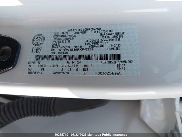 Продаж на аукціоні авто 2023 Ford F-series, vin: 1FTFW1E80PKF42839, номер лоту: 20265710