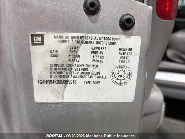 20265744 :رقم المزاد ، 1G4HR54K92U259918 vin ، 2002 Buick Le Sabre Limited مزاد بيع