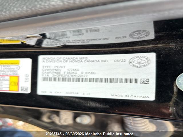 Продаж на аукціоні авто 2022 Honda Civic Sport, vin: 2HGFE2F57NH123177, номер лоту: 20265745