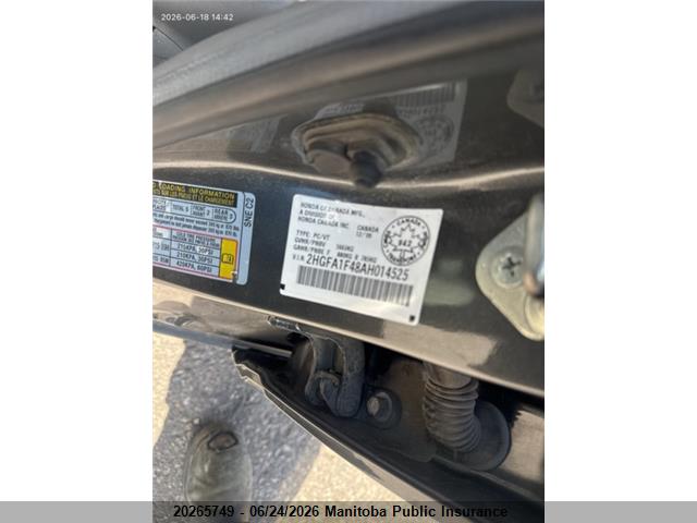 20265749 :رقم المزاد ، 2HGFA1F48AH014525 vin ، 2010 Honda Civic Dx-g مزاد بيع