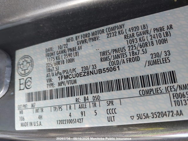 1FMCU0EZ8NUB55061 Ford Escape Se Hybrid