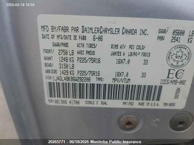 Aukcja sprzedaży 2006 Jeep Liberty Rocky Mountain Edition, vin: 1J4GL48K86W292208, numer aukcji: 20265771