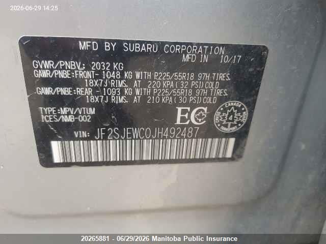 JF2SJEWC0JH492487 Subaru Forester 2.5i Limited