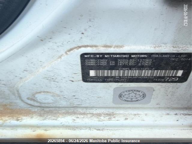 Mitsubishi MIRAGE ES 2015 ML32A3HJ4FH038252 Image 8