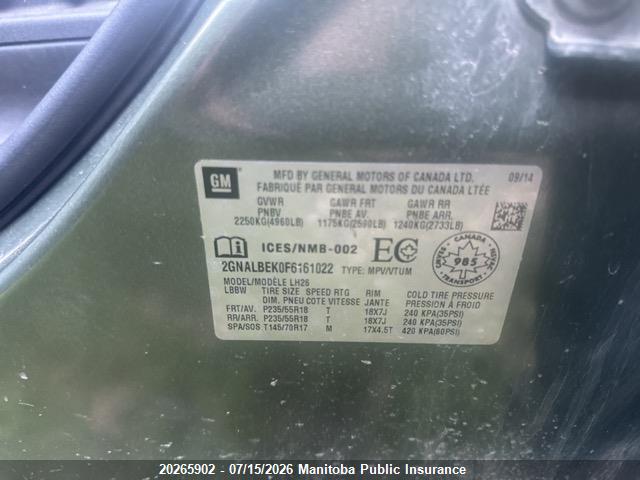 Chevrolet EQUINOX LT 2015 2GNALBEK0F6161022 Image 9
