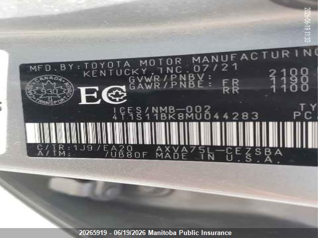 4T1S11BK8MU044283 Toyota CAMRY SE