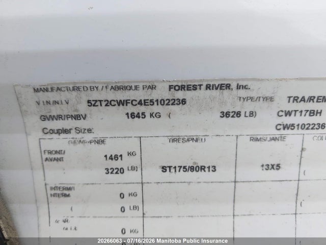 Продажа на аукционе авто 2014 Camper Trailer Clipper, vin: 5ZT2CWFC4E5102236, номер лота: 20266063