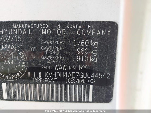 KMHDH4AE7GU644542 Hyundai Elantra Sport