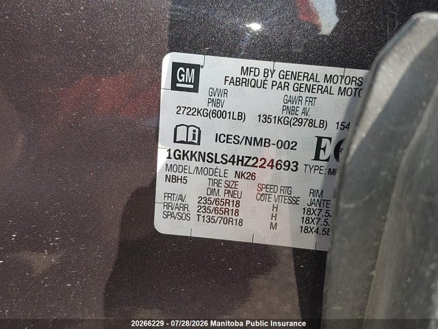 GMC ACADIA SLE 2017 1GKKNSLS4HZ224693 Image 9