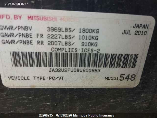 Aukcja sprzedaży 2011 Mitsubishi Lancer Se, vin: JA32U2FU0BU600983, numer aukcji: 20266235