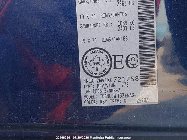 Nissan Rogue Sl 2019 5N1AT2MV1KC721258 Image 8