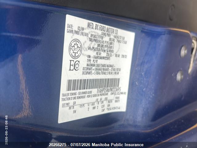 20266275 :رقم المزاد ، 1FAHP35N69W223695 vin ، 2009 Ford Focus Se مزاد بيع