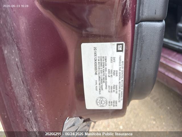 2003 Chevrolet Monte Carlo Ss მანქანა იყიდება აუქციონზე, vin: 2G1WX12K439365746, აუქციონის ნომერი: 20266295