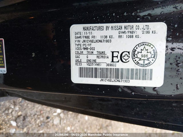 Aukcja sprzedaży 2012 Infiniti G37x, vin: JN1CV6ELXCM471903, numer aukcji: 20266296