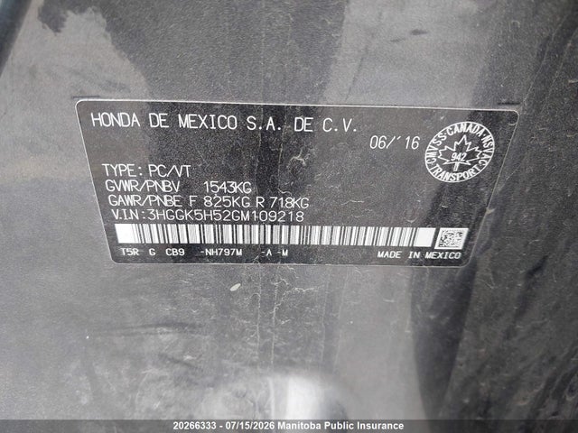 Продажа на аукционе авто 2016 Honda Fit Lx, vin: 3HGGK5H52GM109218, номер лота: 20266333