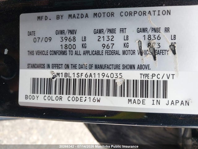 Aukcja sprzedaży 2010 Mazda Mazda3 Gs, vin: JM1BL1SF6A1194035, numer aukcji: 20266342