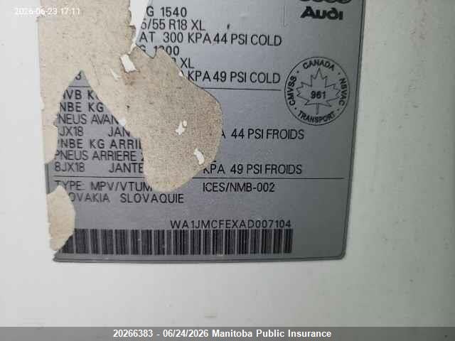 Auction sale of the 2010 Audi Q7 V6 Tdi, vin: WA1JMCFEXAD007104, lot number: 20266383