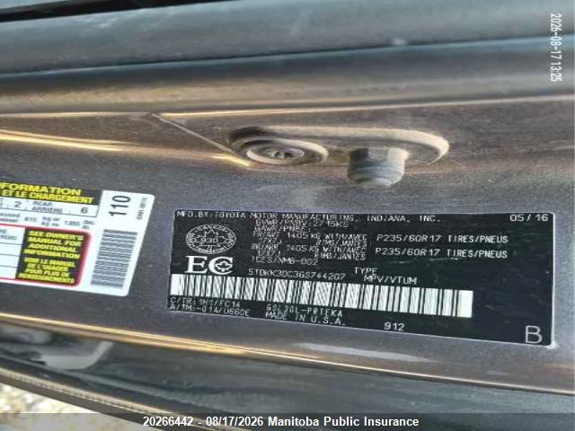 5TDKK3DC3GS744207 Toyota Sienna Le V6 Le V6