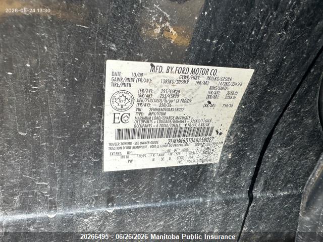 20266495 :رقم المزاد ، 2FMHK6DT0ABA58027 vin ، 2010 Ford Flex Limited مزاد بيع