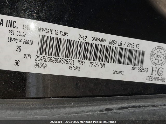Aukcja sprzedaży 2013 Dodge Grand Caravan Se, vin: 2C4RDGBG8DR578731, numer aukcji: 20266501
