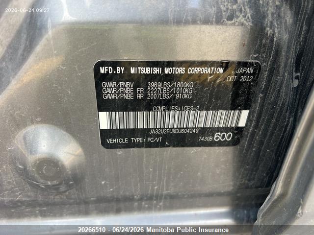 Aukcja sprzedaży 2013 Mitsubishi Lancer Se, vin: JA32U2FUXDU604249, numer aukcji: 20266510