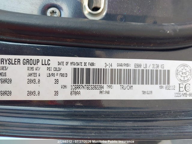 1C6RR7NT6ES282284 Dodge Ram 1500 Laramie Crew Cab