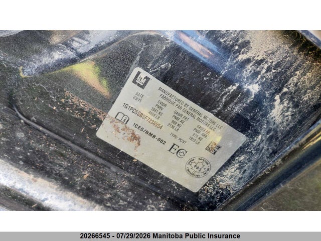 20266545 :رقم المزاد ، 1G1PC5SB5F7238954 vin ، 2015 Chevrolet Cruze Lt Turbo مزاد بيع