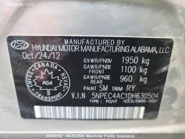 20266552 :رقم المزاد ، 5NPEC4AC1DH630504 vin ، 2013 Hyundai Sonata Limited مزاد بيع