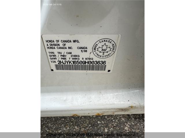 20266560 :رقم المزاد ، 2HJYK16509H003636 vin ، 2009 Honda Ridgeline Ex-l مزاد بيع