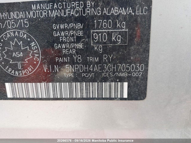 Hyundai ELANTRA GL 2016 5NPDH4AE3GH705030 Image 9