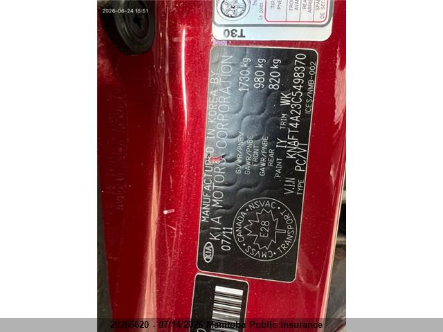 Продажа на аукционе авто 2012 Kia Forte Ex, vin: KNAFT4A23C5498370, номер лота: 20266620