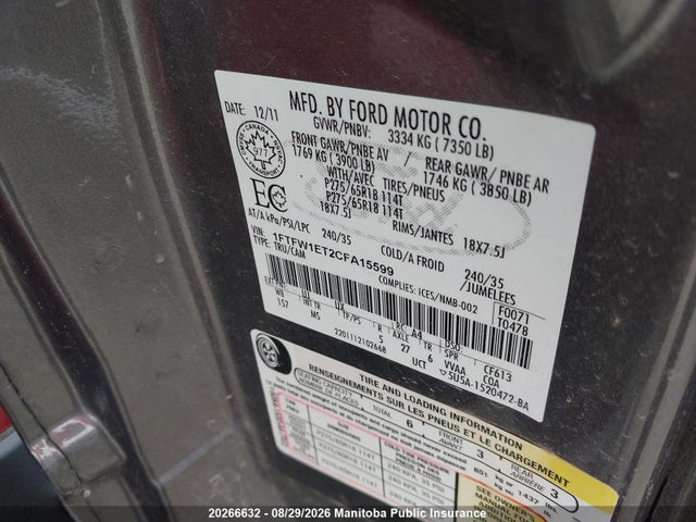 Aukcja sprzedaży 2012 Ford F150 Fx4 Supercrew, vin: 1FTFW1ET2CFA15599, numer aukcji: 20266632