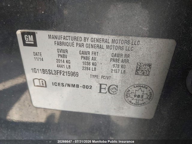 Chevrolet MALIBU LS 2015 1G11B5SL3FF215969 Image 8