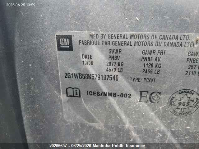 Aukcja sprzedaży 2007 Chevrolet Impala Ls V6, vin: 2G1WB58K579197540, numer aukcji: 20266657