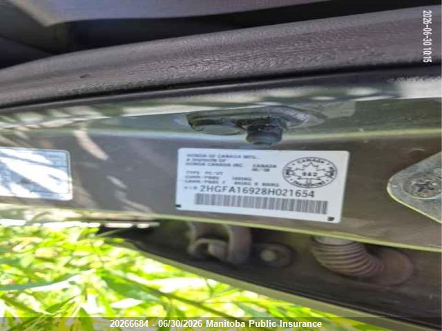 2008 Honda Civic Ex-l მანქანა იყიდება აუქციონზე, vin: 2HGFA16928H021654, აუქციონის ნომერი: 20266684