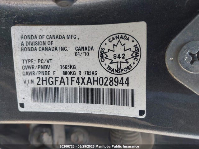 Продаж на аукціоні авто 2010 Honda Civic Dx, vin: 2HGFA1F4XAH028944, номер лоту: 20266723