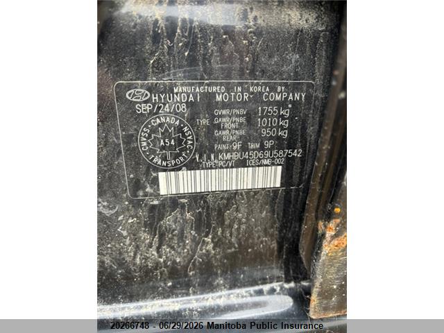 Aukcja sprzedaży 2009 Hyundai Elantra Gl, vin: KMHDU45D69U587542, numer aukcji: 20266748
