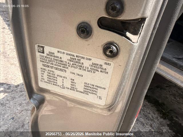 Продаж на аукціоні авто 2003 Chevrolet Silverado 1500 Ls Ext Cab, vin: 1GCEK19T13E325279, номер лоту: 20266753