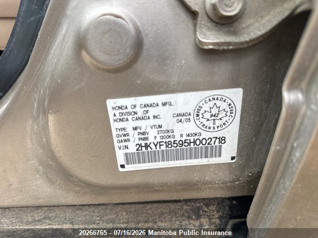 Продажа на аукционе авто 2005 Honda Pilot Ex-l, vin: 2HKYF18595H002718, номер лота: 20266765
