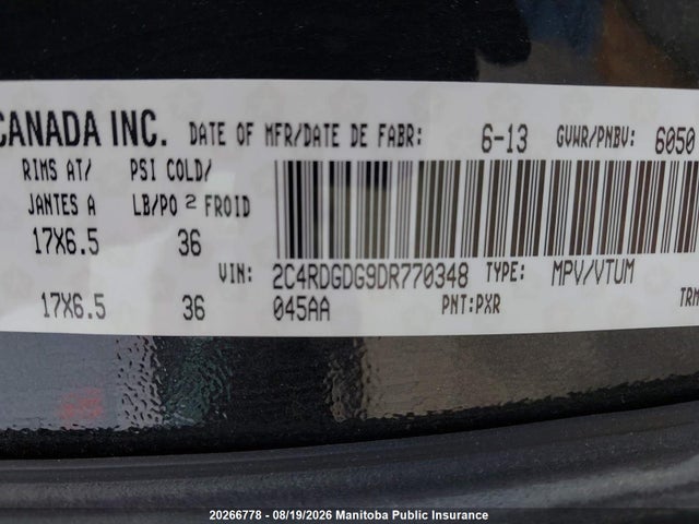 Aukcja sprzedaży 2013 Dodge Grand Caravan Se, vin: 2C4RDGDG9DR770348, numer aukcji: 20266778