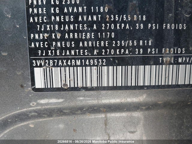 2024 Volkswagen Tiguan Comfortline 2.0 Tsi მანქანა იყიდება აუქციონზე, vin: 3VV2B7AX4RM149532, აუქციონის ნომერი: 20266816