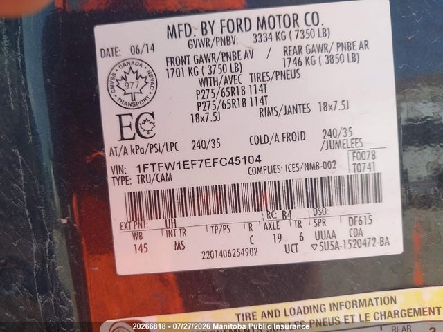 Ford F150 Xlt Supercrew 2014 1FTFW1EF7EFC45104 Image 9