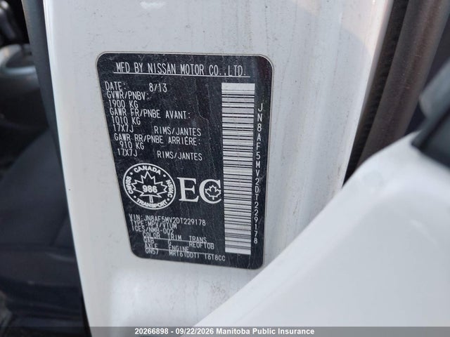 20266898 :رقم المزاد ، JN8AF5MV2DT229178 vin ، 2013 Nissan Juke Sv مزاد بيع