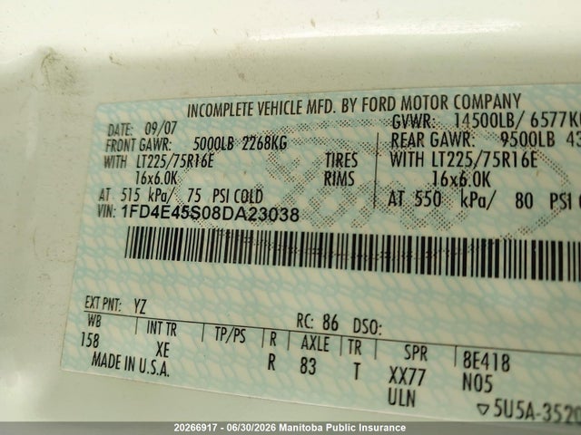 20266917 :رقم المزاد ، 1FD4E45S08DA23038 vin ، 2008 Ford Other مزاد بيع