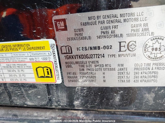 1GKKVTKD3GJ277214 GMC Acadia Denali