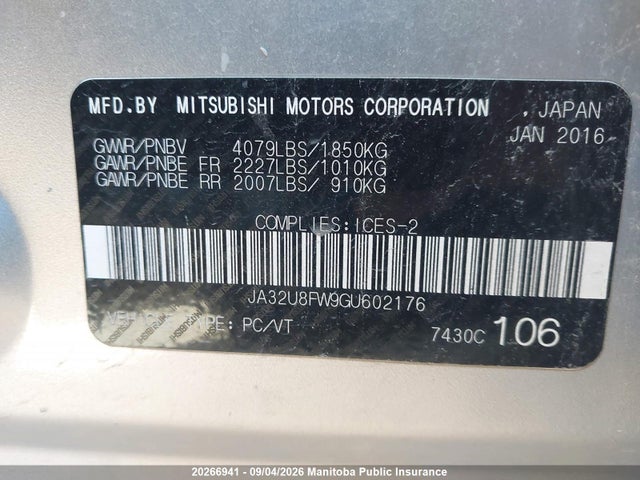 Mitsubishi LANCER GT 2016 JA32U8FW9GU602176 Image 8